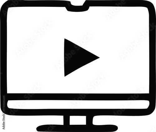 Simple hand-drawn style icon of a computer monitor displaying a play button for digital media content and online video playback