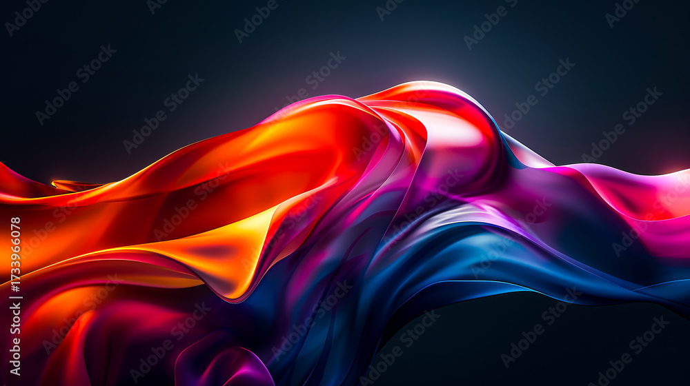Naklejka premium Vibrant swirling abstract fabric waves with a spectrum of bright colors like red orange yellow blue and purple