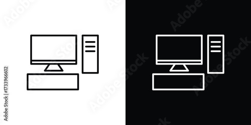 Computer icon outline pictogram isolated on white. Vector Icon shape.