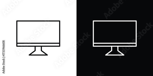 Computer screen icon outline pictogram isolated on white. Vector Icon shape.