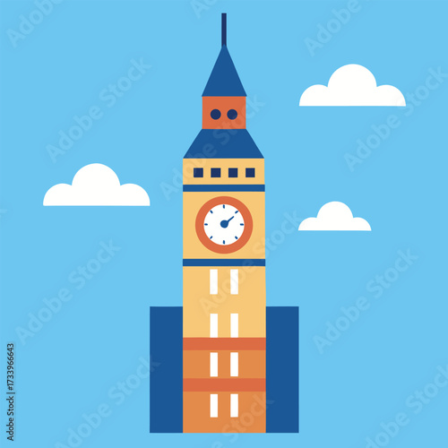 Iconic big ben clock tower illustration against a clear blue sky