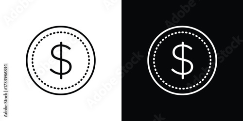 Coin icon outline pictogram isolated on white. Vector Icon shape.