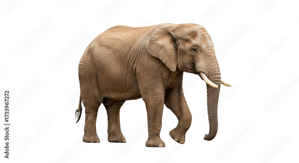 Fototapeta premium Isolated African elephant walking on a path in the wilderness of Africa, animal wildlife