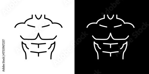 Vector icon illustration of human muscular torso in outline style black and white version suitable for anatomy fitness bodybuilding and health design