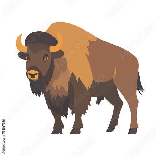 Minimal flat vector of a Bison, 2D icon-style illustration on white background