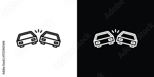 Car crash icon outline pictogram isolated on white. Vector Icon shape.