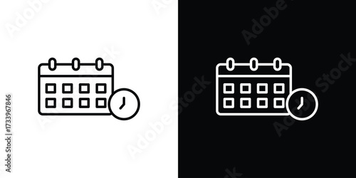 Calendar clock icon outline pictogram isolated on white. Vector Icon shape.