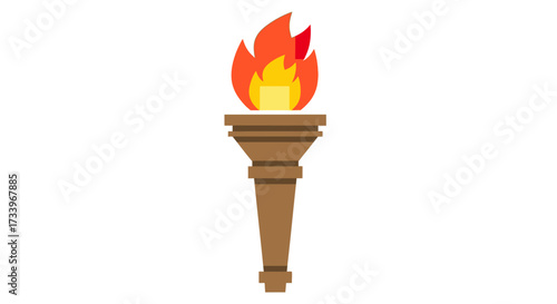 Stylized torch with burning flame representing enlightenment and guidance emblem