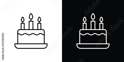 Cake birthday icon outline pictogram isolated on white. Vector Icon shape.
