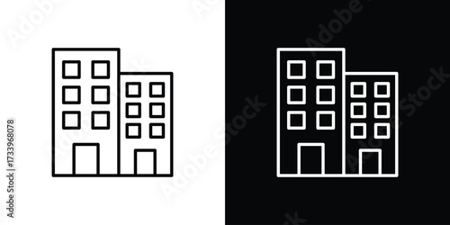 Building icon outline pictogram isolated on white. Vector Icon shape.