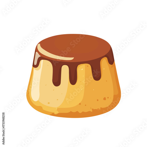 Malva Pudding, 2D flat vector illustration, simple and modern style, isolated on a plain white background.