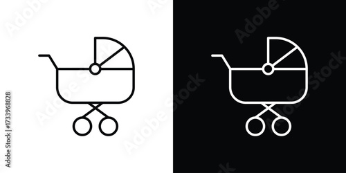 Baby carriage icon outline pictogram isolated on white. Vector Icon shape.