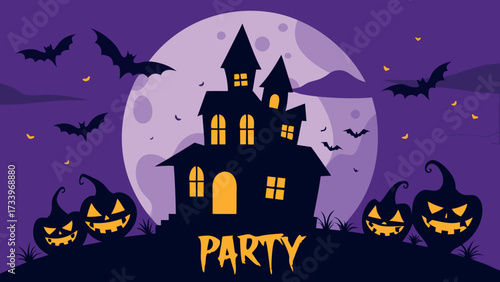 Creepy haunted house halloween party poster design