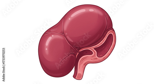 Illustration of a human kidney, showcasing its anatomical structure and shape in a simplified, graphic style.