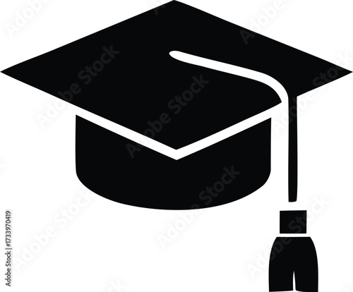 Academic graduation cap symbol icon featuring a tassel for educational achievement and commencement ceremonies representing knowledge and success