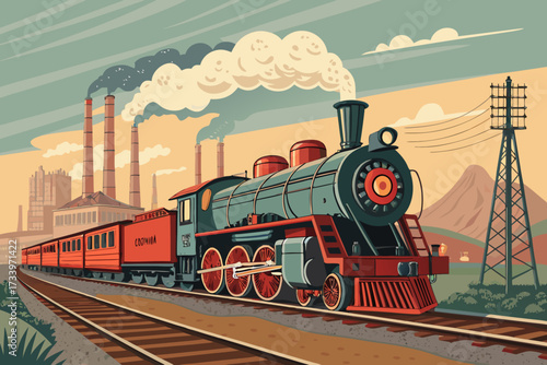 Steam Powered Train With Bold Colors Indu Creative Visual Suitable for Design