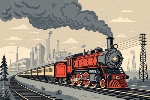 Depicting Steam Powered Train With Bold Colors Indu Vibrant Professional Photo