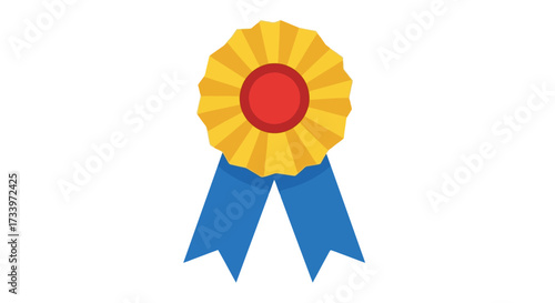 A minimalist flat design style featuring a vibrant award rosette illustration