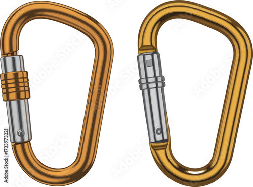 Umbrella and climbing equipment with carabiner hook isolated on white background