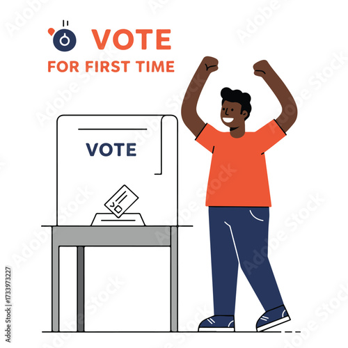 Man celebrating after casting his first vote at a polling station