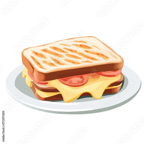 2D flat vector illustration of a Croque Monsieur in icon style, isolated on white background