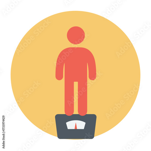 Simple illustration of a stylized person standing on a bathroom scale inside a yellow circle