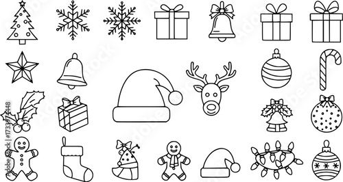 Set Of Linear Christmas Line Icon Icons Collection Isolated Silhouette Solid Icons 