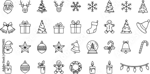 Set Of Linear Christmas Line Icon Icons Collection Isolated Silhouette Solid Icons 
