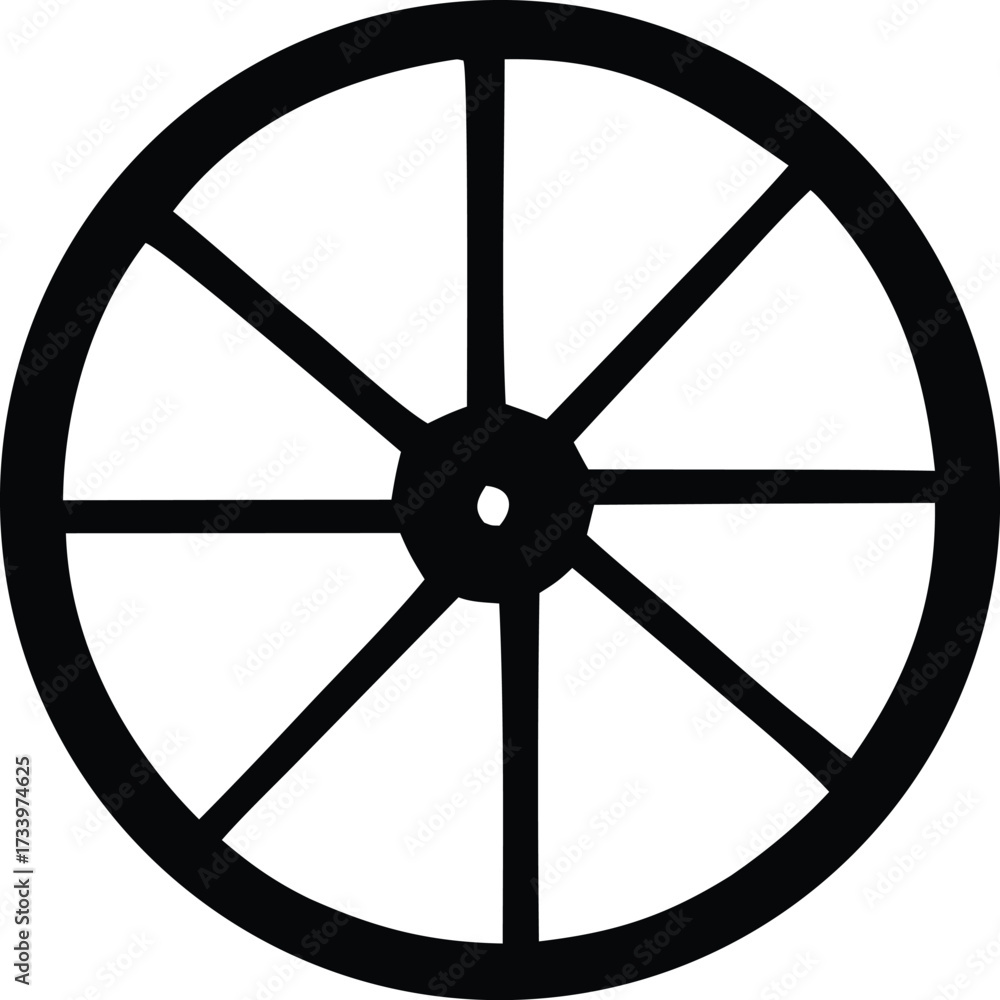 Obraz premium Simple black geometric wheel spokes symbol clean design minimalist round object icon graphic element circular structure spokes