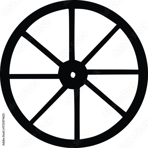 Simple black geometric wheel spokes symbol clean design minimalist round object icon graphic element circular structure spokes