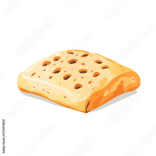 Focaccia, 2D flat vector illustration, simple and modern style, isolated on a plain white background.
