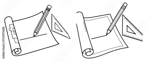 Vector art of blueprint with pencil and ruler architecture and engineering