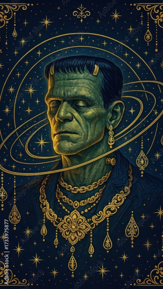 Fototapeta premium Frankenstein adorned with celestial elegance.