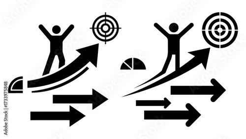 Illustration of a person achieving goals and overcoming obstacles