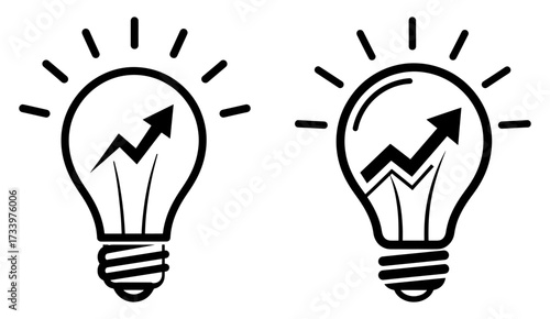 Vector art of light bulb with arrow pointing upwards, representing business growth and innovative ideas