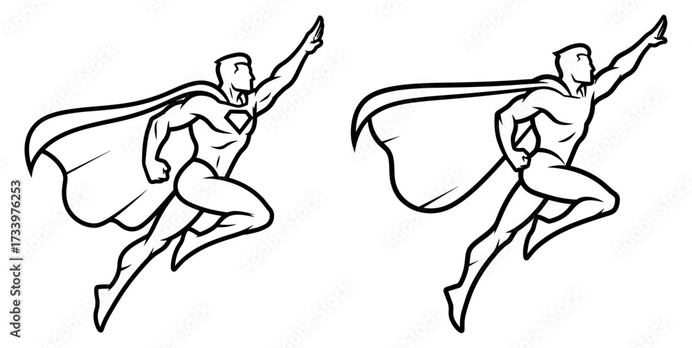 Fototapeta premium Vector art of superhero in flight strong and powerful character with cape and costume