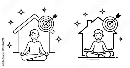 Vector art of person meditating at home with a target in the background focus and concentration