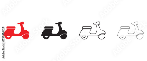 scooter vector icon set, scooter motor vehicle vector, silhouette and line art