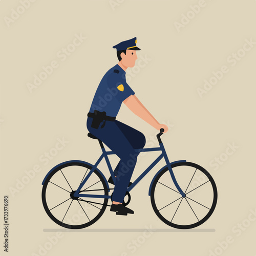 Officer on bicycle patrols, uniformed and vigilant