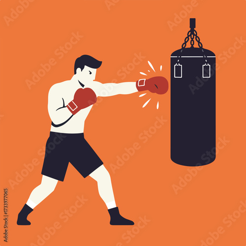 A boxer throws a punch at a heavy bag, training vigorously