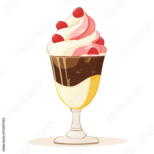 Minimal flat vector of a Ice Cream Sundae, 2D icon-style illustration on white background