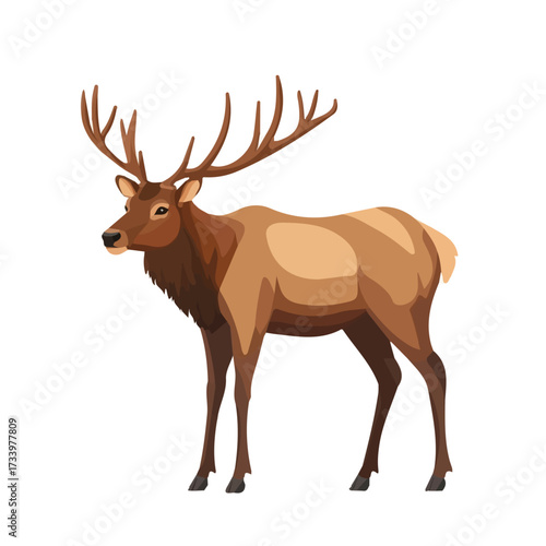 Flat 2D Elk illustration, vector graphic in icon style, on white background