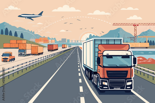 Truck Highway Bold Cargo Transport Bac High-Quality Stock Image Perfect for Editorial Content