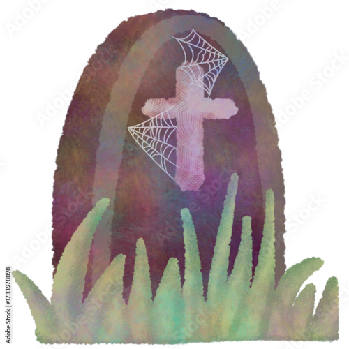 Spooky tombstone with cross and spiderwebs design