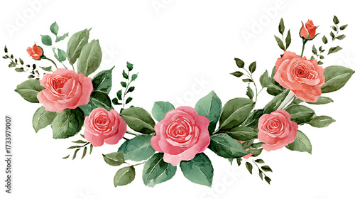 Pink roses and green leaves floral arrangement isolated on transparent background