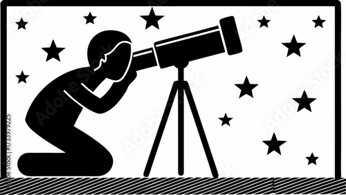 Curious child gazes through telescope at starry night sky, sparking imagination and wonder for discovery and learning adventures