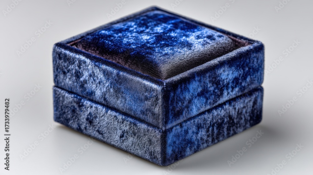 Obraz premium Luxurious blue velvet jewelry box with intricate texture on a smooth surface, ideal for showcasing valuables