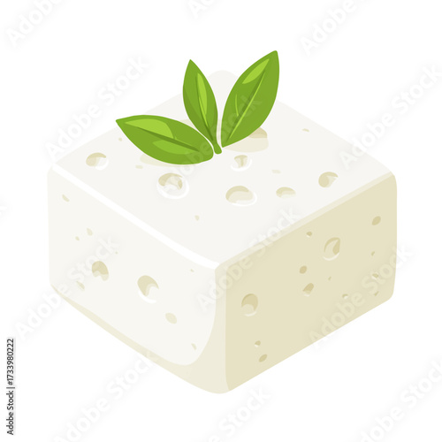 Feta Cheese, flat style 2D vector image, isolated on a white background