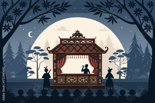 Fotografie Showcasing Wayang Puppet Stage With Screen Bold Shad Stunning Creative Visual