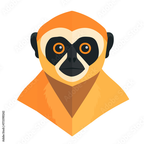 2D flat vector illustration of a Gibbon in icon style, isolated on white background